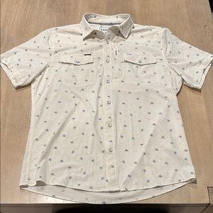 Poncho outdoors White Casual Button Down Shirt with Light Print (M) slim fit